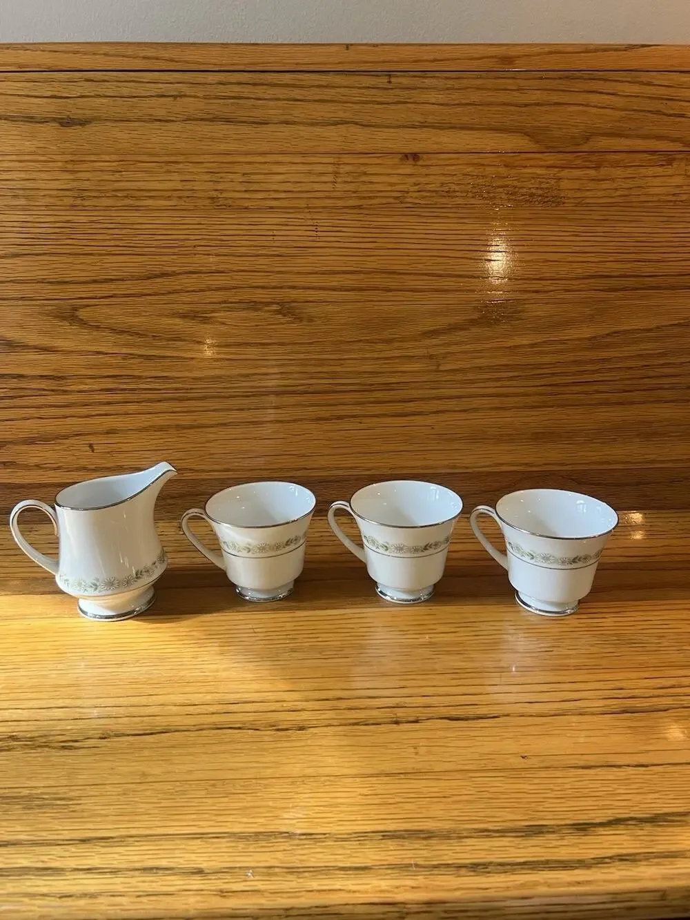 Noritake China 6908 Daisy Pattern with Silver Trim Footed Cup- 3 With A Pitcher
